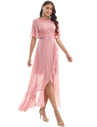 Gardenwed Abendkleider elegant für Hochzeit festliches Kleid Chiffon Ärmel Rüschen Brautjunferkleid Bridesmaid Dress Party Abschlusskleid lang Ballkleid Blush 3XL von Gardenwed