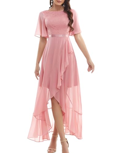 Gardenwed Abendkleider elegant für Hochzeit festliches Kleid Chiffon Ärmel Rüschen Brautjunferkleid Bridesmaid Dress Party Abschlusskleid lang Ballkleid Blush L von Gardenwed