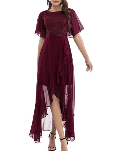 Gardenwed Abendkleider elegant für Hochzeit festliches Kleid Chiffon Ärmel Rüschen Brautjunferkleid Bridesmaid Dress Party Abschlusskleid lang Ballkleid Burgundy 2XL von Gardenwed