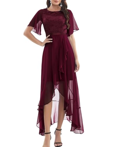 Gardenwed Abendkleider elegant für Hochzeit festliches Kleid Chiffon Ärmel Rüschen Brautjunferkleid Bridesmaid Dress Party Abschlusskleid lang Ballkleid Burgundy 3XL von Gardenwed