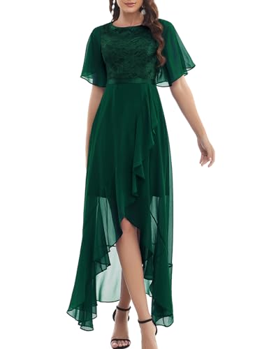 Gardenwed Abendkleider elegant für Hochzeit festliches Kleid Chiffon Ärmel Rüschen Brautjunferkleid Bridesmaid Dress Party Abschlusskleid lang Ballkleid Dark Green M von Gardenwed