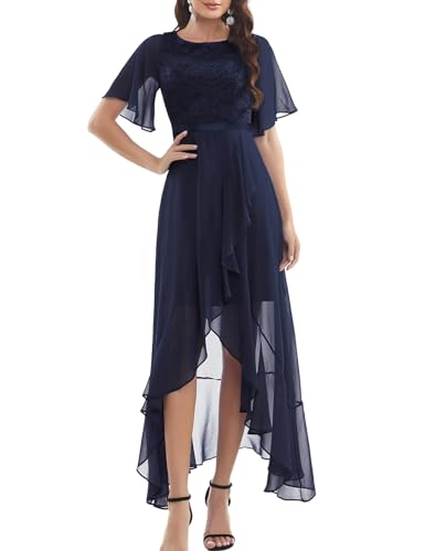 Gardenwed Abendkleider elegant für Hochzeit festliches Kleid Chiffon Ärmel Rüschen Brautjunferkleid Bridesmaid Dress Party Abschlusskleid lang Ballkleid Navy L von Gardenwed