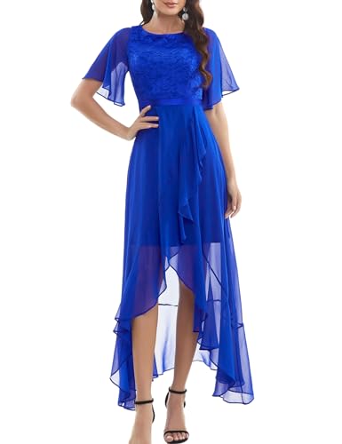 Gardenwed Abendkleider elegant für Hochzeit festliches Kleid Chiffon Ärmel Rüschen Brautjunferkleid Bridesmaid Dress Party Abschlusskleid lang Ballkleid Royal Blue 2XL von Gardenwed