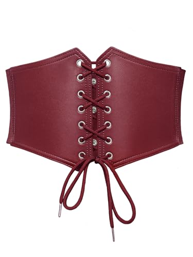 Gardenwed Breiter Korsettgürtel für Damen, elastischer Taillengürtel, Schnürung, Vintage-Gürtel für Kleider, Kostüme, dunkelrot, 38 von Gardenwed