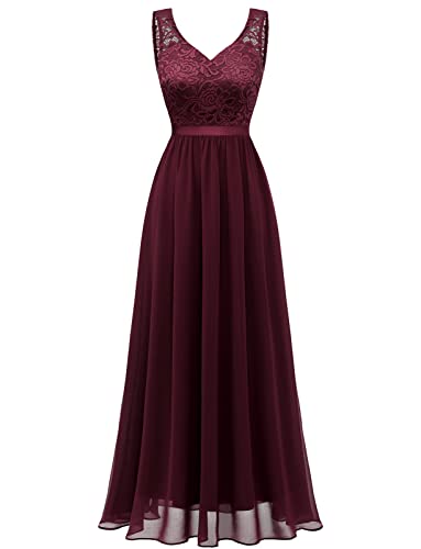 Gardenwed Abendkleider Elegant für Hochzeit Damen Kleider Cocktailkleid Spitzenkleid Festliche Kleider für Damen Ballkleid Burgundy 2XL von Gardenwed