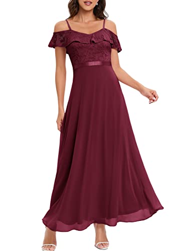 Gardenwed Burgundy Prom Wedding Formal Dress, Burgundy Cold Shoulder Bridesmaid Evening Formal Gown Burgundy S von Gardenwed