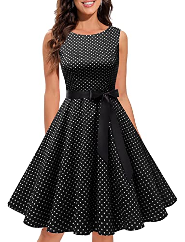 Gardenwed Damen 1950er Vintage Cocktailkleid Rockabilly Retro Schwingen Kleid Faltenrock Black Small White Dot L von Gardenwed