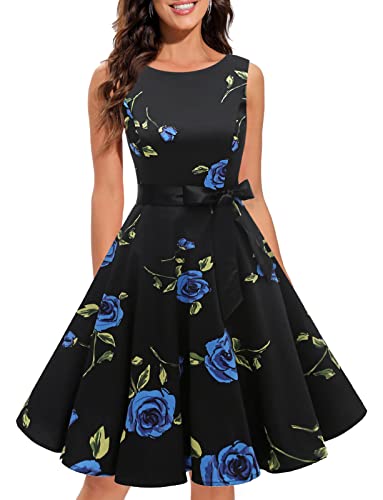 Gardenwed Damen 1950er Vintage Cocktailkleid Rockabilly Retro Schwingen Kleid Faltenrock Blue Rose S von Gardenwed