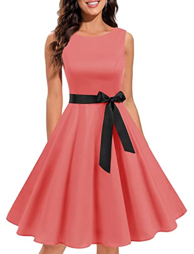 Gardenwed Damen 1950er Vintage Cocktailkleid Rockabilly Retro Schwingen Kleid Faltenrock Coral L von Gardenwed