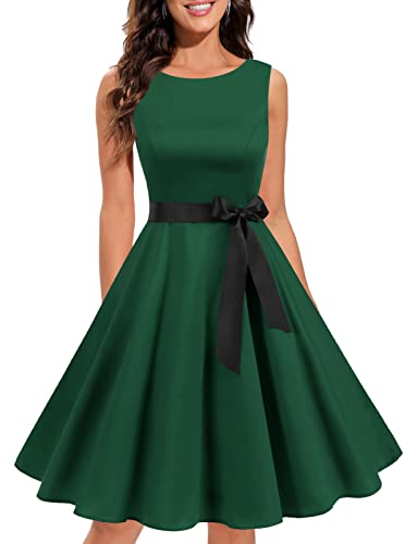Gardenwed Kleid für Weihnachten Damen cocktailkleid Retro Kleid Rockabilly Damen 50er Jahre Kleid Damen Audrey Hepburn Kleid Petticoat Kleider Dark Green 2XL von Gardenwed