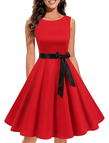 Gardenwed Damen Rockabilly Kleider Vintage Retro 50er Jahre Festliche Sommerkleid Knielang Cocktailkleider Abendkleid Kleid Hochzeit gast Red XS von Gardenwed