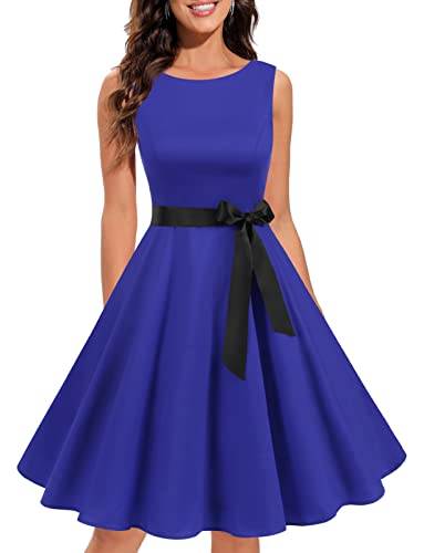 Gardenwed Damen 1950er Vintage Cocktailkleid Rockabilly Retro Schwingen Kleid Faltenrock Royal Blue 2XL von Gardenwed