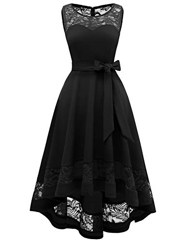 Gardenwed Schwarz Mutter der Braut Kleider, Schwarz Semi Formal Hochzeit Gast Hi Low Spitze Kleider von Gardenwed