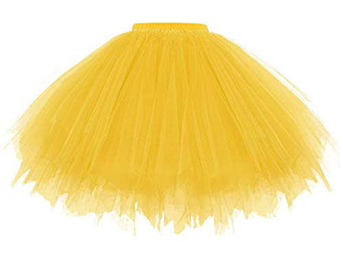 Gardenwed Damen Petticoat 50er Rockabilly Jahre Retro Tutu Ballet Tüllrock Cosplay Crinoline Tütü Rock in Gelb Ballet Tanzkleid Karneval Kostüm Rockabilly in Gelb Dark Yellow M von Gardenwed