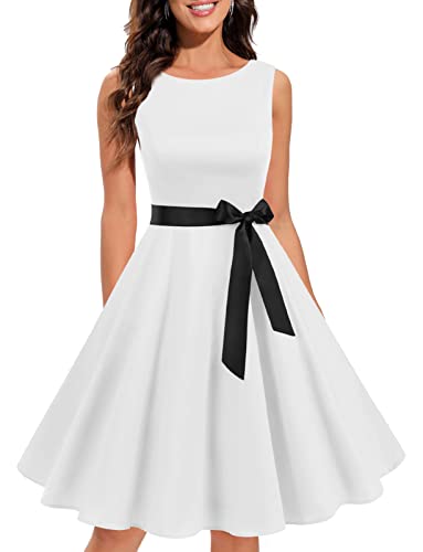 Gardenwed Damen-Retrokleid, Audrey-Hepburn-Stil, Rockabilly-Kleid der 1950er, Retro-Cocktail- und Swing-Partykleid - Elfenbein - 3X-Groß von Gardenwed