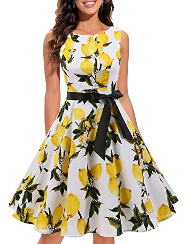 Gardenwed Damen-Retrokleid, Audrey-Hepburn-Stil, Rockabilly-Kleid der 1950er, Retro-Cocktail- und Swing-Partykleid - Gelb - Groß von Gardenwed