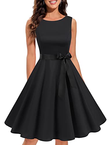 Gardenwed Damen Rockabilly 50er Jahre Festliche Kleider Knielang Schwarz Cocktailkleider Abendkleid Kleid Hochzeit gast Black M von Gardenwed