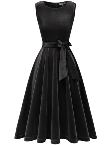 Gardenwed Damen Samt Kleid 50er Jahre Cocktailkleid Rockabilly Kleider Petticoat Festlich Hochzeit Black 3XL von Gardenwed