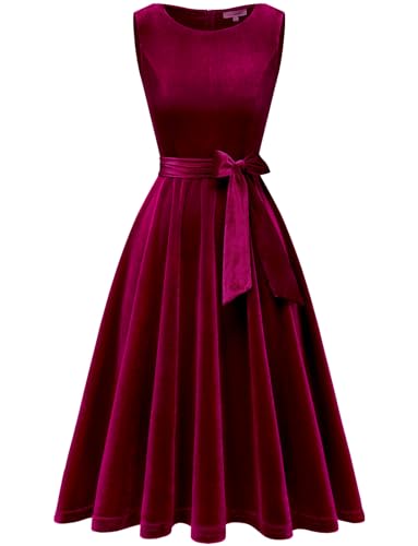 Gardenwed Damen Samt Kleid 50er Jahre Cocktailkleid Rockabilly Kleider Petticoat Festlich Hochzeit Burgundy L von Gardenwed