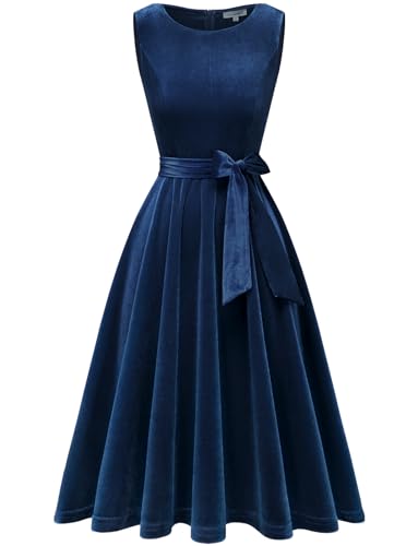 Gardenwed Damen Samt Kleid 50er Jahre Cocktailkleid Rockabilly Kleider Petticoat Festlich Hochzeit Navy 3XL von Gardenwed