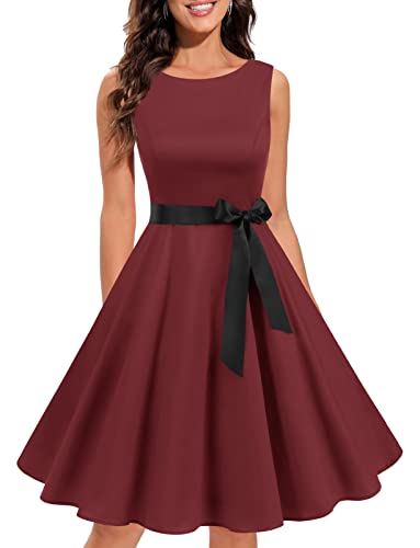 Gardenwed Kleid für Weihnachten Damen cocktailkleid Retro Kleid Rockabilly Damen 50er Jahre Kleid Damen Audrey Hepburn Kleid Petticoat Kleider Burgundy 2XL von Gardenwed