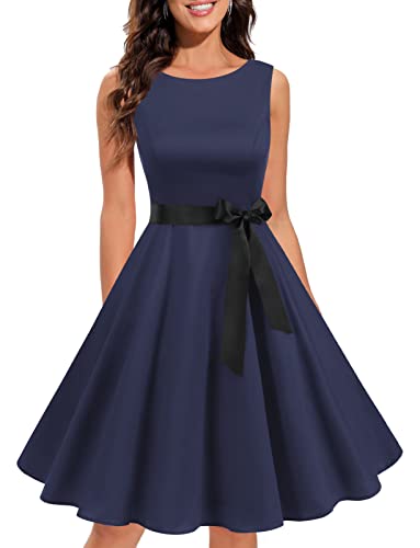 Gardenwed Damen 1950er Vintage Cocktailkleid Rockabilly Retro Schwingen Kleid Faltenrock Navy 3XL von Gardenwed