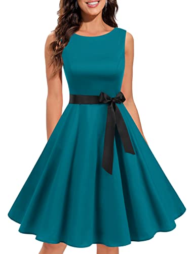 Gardenwed Damen-Retrokleid, Audrey-Hepburn-Stil, Rockabilly-Kleid der 1950er, Retro-Cocktail- und Swing-Partykleid - Blau - X-Groß von Gardenwed