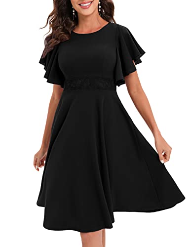 Gardenwed Abendkleider elegant für Hochzeit Schwarze Kleid mit ärmel Damen Kleider elegant Sommer Spitzenkleid Abendkleid brautjunfernkleider Black S von Gardenwed