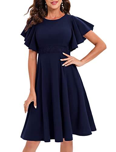 Gardenwed Abendkleider elegant für Hochzeit midilang Damen Kleider elegant festlich Spitzen cocktailkleid Navy M von Gardenwed