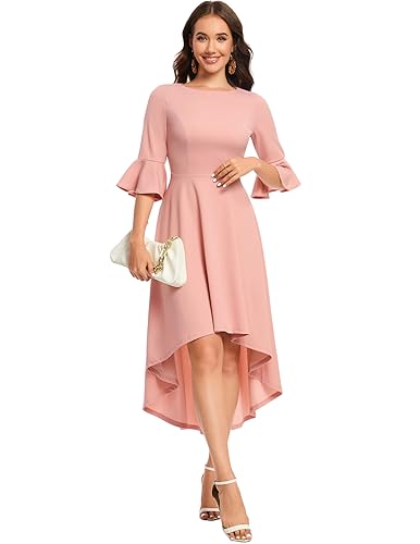 Gardenwed Festliches Kleid Damen 3/4 arm Flare Bell Sleeve Rundhals Kleider High-Low Cocktailkleider Rockabilly Kleider Abendkleider elegant für Hochzeit Blush 2XL von Gardenwed