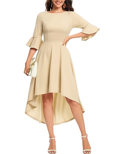 Gardenwed Festliches Kleid Damen 3/4 arm Flare Bell Sleeve Rundhals Kleider High-Low Cocktailkleider Rockabilly Kleider Abendkleider elegant für Hochzeit Champagne L von Gardenwed