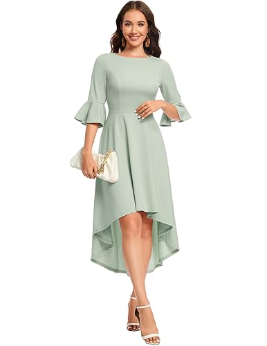 Gardenwed Festliches Kleid Damen 3/4 arm Flare Bell Sleeve Rundhals Kleider High-Low Cocktailkleider Rockabilly Kleider Abendkleider elegant für Hochzeit Light Green 3XL von Gardenwed