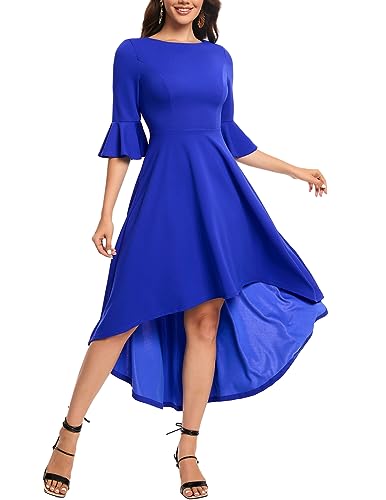 Gardenwed Festliches Kleid Damen 3/4 arm Flare Bell Sleeve Rundhals Kleider High-Low Cocktailkleider Rockabilly Kleider Abendkleider elegant für Hochzeit Royal Blue 2XL von Gardenwed