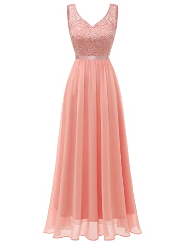 Gardenwed Abendkleider Elegant für Hochzeit Damen Kleider Cocktailkleid Spitzenkleid Festliche Kleider für Damen Ballkleid Blush L von Gardenwed