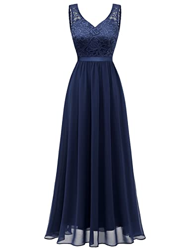 Gardenwed Abendkleider Elegant für Hochzeit Damen Kleider Cocktailkleid Spitzenkleid Festliche Kleider für Damen Ballkleid Navy L von Gardenwed