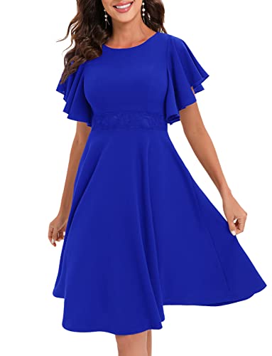 Gardenwed Kleid Abendkleider Elegant für Hochzeit Rundhals Cocktailkleid Damen Midilang festlich Sommerkleider Ballkleider Royal Blue 2XL von Gardenwed