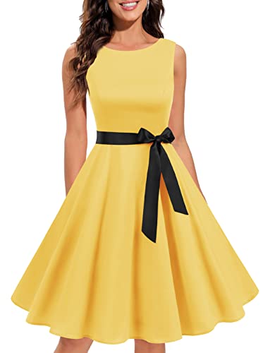 Gardenwed Kleid Kleider Damen Rockabilly Damen cocktailkleid Damen Abendkleid Kleid Hochzeit gast Kleid festlich Damen Knielang 1950er Partykleid Yellow M von Gardenwed