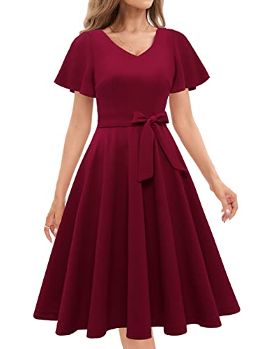 Gardenwed Kleid für Damen A-Linie festlich Abendkleid Hochzeitskleid V-Ausschnitt Swing Sommerkleid Cocktailkleid Partykleid Burgundy M von Gardenwed