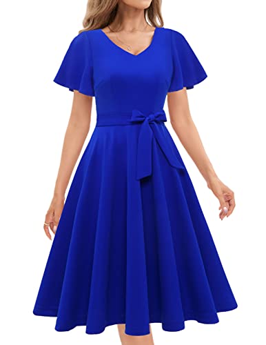 Gardenwed Kleider Vintage Cocktailkleid 50S Retro Schwingen Faltenrock konfirmationskleider Midilang festlich Sommerkleid Royal Blue 3XL von Gardenwed