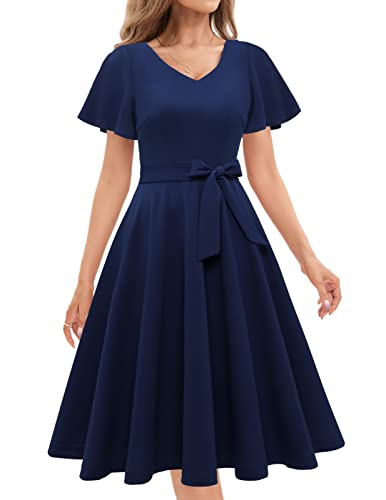 Gardenwed Retro Rockabilly Kleider Damen Vintage Cocktailkleider 60 Jahre V-Ausschnitt Freizeitkleid Konfirmationskleider Navy 2XL von Gardenwed