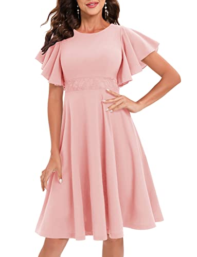 abendkleider elegant für hochzeit Rosa Spitzen Cocktailkleid Sommerkleid Prinzessin Schwingen Tanzkleid für Abschlussball Partei Blush 2XL von Gardenwed
