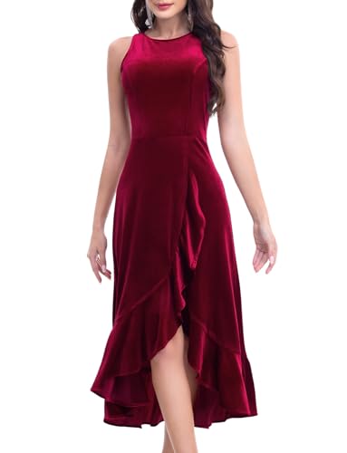 Gardenwed Samtkleid Abendkleid Lang Elegant Split Bodycon Kleid Lange Formelle Cocktail Party Kleider Hochzeitsgäste Ballkleid Festliches Partykleid Dark Red M von Gardenwed