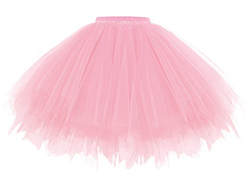 Gardenwed Tüllrock Petticoat Kurz Tutu Minirock Retro Unterrock Ballet Tanzkleid 2021 Neujahr Festliche Partykleid Tutu Schwingen Rockabilly Damenrock Tüllrock in Rosa Pink XL von Gardenwed