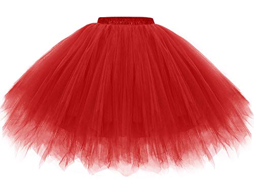 Gardenwed Tüllrock in Rot kurz Damen Karneval Kostüm Tüllrock 50er Rotes Tütü Rock Kurz Ballett Unterrock Crinoline Petticoat Tutu Tüllrock Roter Cosplay Crinoline Unterkleid Red-XL von Gardenwed