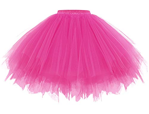 Gardenwed Tutu Petticoat kurz Damenrock Tüllrock in Rosa Tütü Reifrock Tüll Rockabilly 50er Vintage Ballet Blase Tanzkleider Firt Tulle Petticoat Puffy Tutu Unterkleid Rose L von Gardenwed