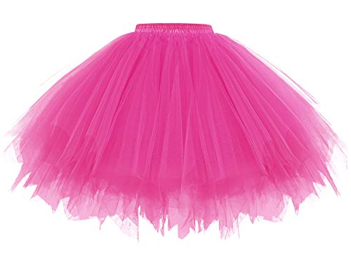 Gardenwed Tutu Petticoat kurz Damenrock Tüllrock in Rosa Tütü Reifrock Tüll Rockabilly 50er Vintage Ballet Blase Tanzkleider Firt Tulle Petticoat Puffy Tutu Unterkleid Rose S von Gardenwed