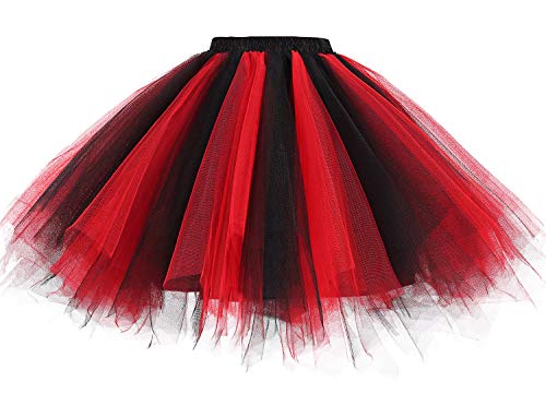 Gardenwed Tutu Tüllrock Tütü Damenrock 50er Rockabilly Petticoat Tutu Unterrock Vintage Ballet Blase Tanzkleid Ballkleid Abendkleid Gelegenheit Zubehör Black-Red M von Gardenwed