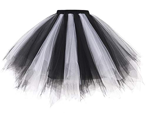 Gardenwed Tutu Tüllrock Tütü Damenrock 50er Rockabilly Petticoat Tutu Unterrock Vintage Ballet Blase Tanzkleid Ballkleid Abendkleid Gelegenheit Zubehör Black-White L von Gardenwed