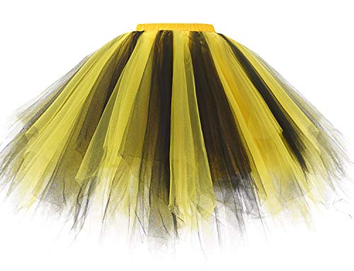 Gardenwed Tutu Tüllrock Tütü Damenrock 50er Rockabilly Petticoat Tutu Unterrock Vintage Ballet Blase Tanzkleid Ballkleid Abendkleid Gelegenheit Zubehör Black-Yellow M von Gardenwed