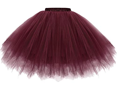 Gardenwed Tutu Tüllrock Weinrot Damen 50er Rockabilly Petticoat Tutu Unterrock Weinrotes Tütü Damen Reifrock Tüllrock Rockabilly Rock Unterkleid Burgundy M von Gardenwed